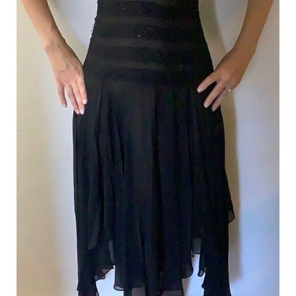 Bcbg Maxazria Solid Black Halter Tank Silk MIDI Dress Xs Petite - Picture 3 of 8